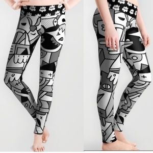 Society6 Women Fun Print Black /White Leggings, XS